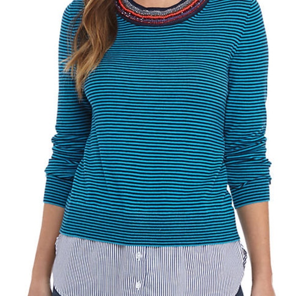 crown & ivy Tops - NWT CROWN & IVY LS Embellished 2Fer Trq, XXL